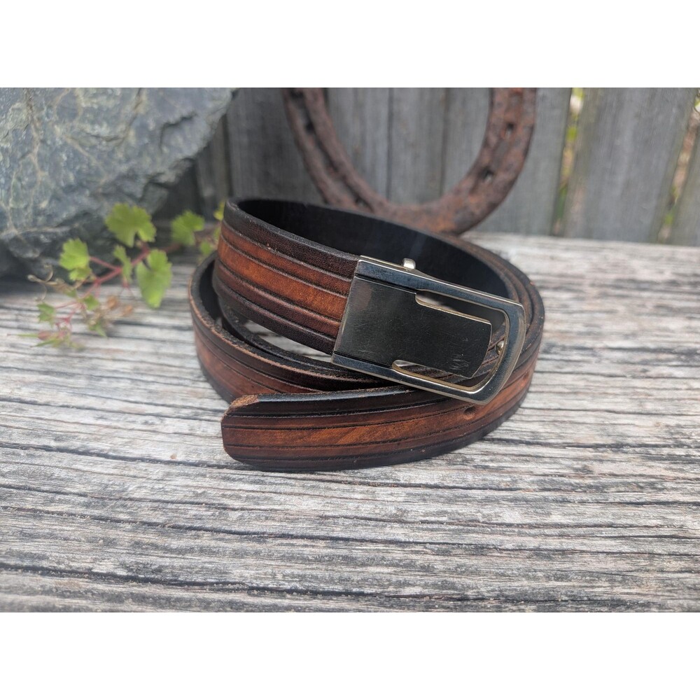 Vintage Brown Leather Belt, Unisex, Dyed Leather (33.5"-37")